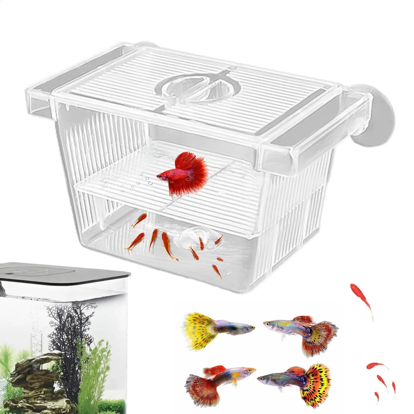 Aquarium Fish Breeder Box Clear Betta Fish Tank Fish Breeding Isolation Box Hatching Incubator Box For Baby Fish Shrimp Trap Box Oasis Select