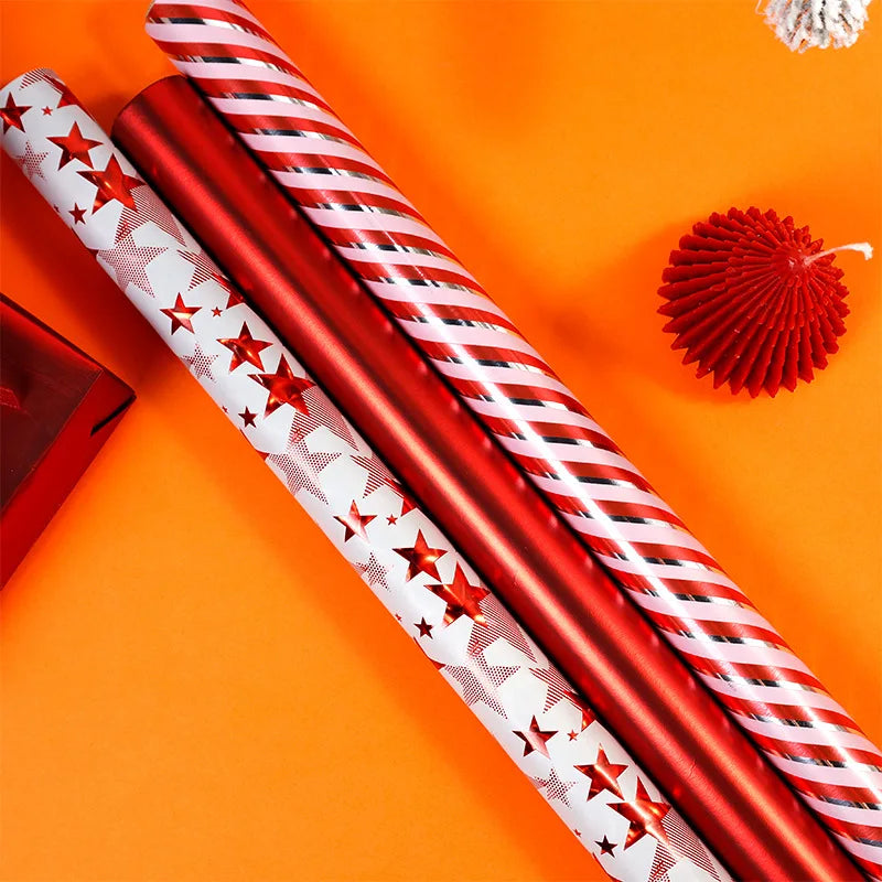 17" X 120" Xmas Wrapping Paper Roll Red White Metallic Color Stars Stripe Gifts Pattern for Merry Christmas Birthday Party Oasis Select
