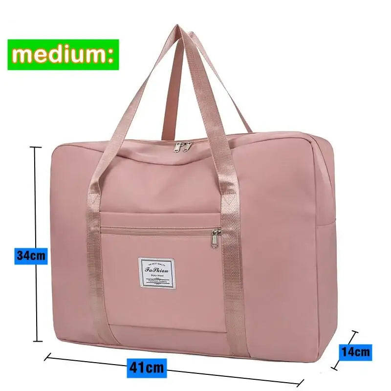 Large Capacity Functional Portable Nylon Moving Storage Bag Folding Luggage Bag Aircraft BagMulti Travel Bag Shoulder Bag Oasis Select M Pink