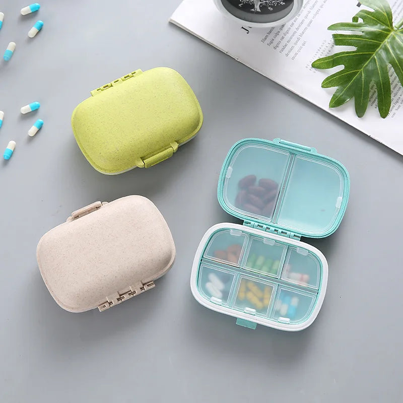 Portable 8-Compartment Sealed Medicine Box Moisture-Proof One Week Pill Box Packaging And Storage Wheat Medicine Box Oasis Select