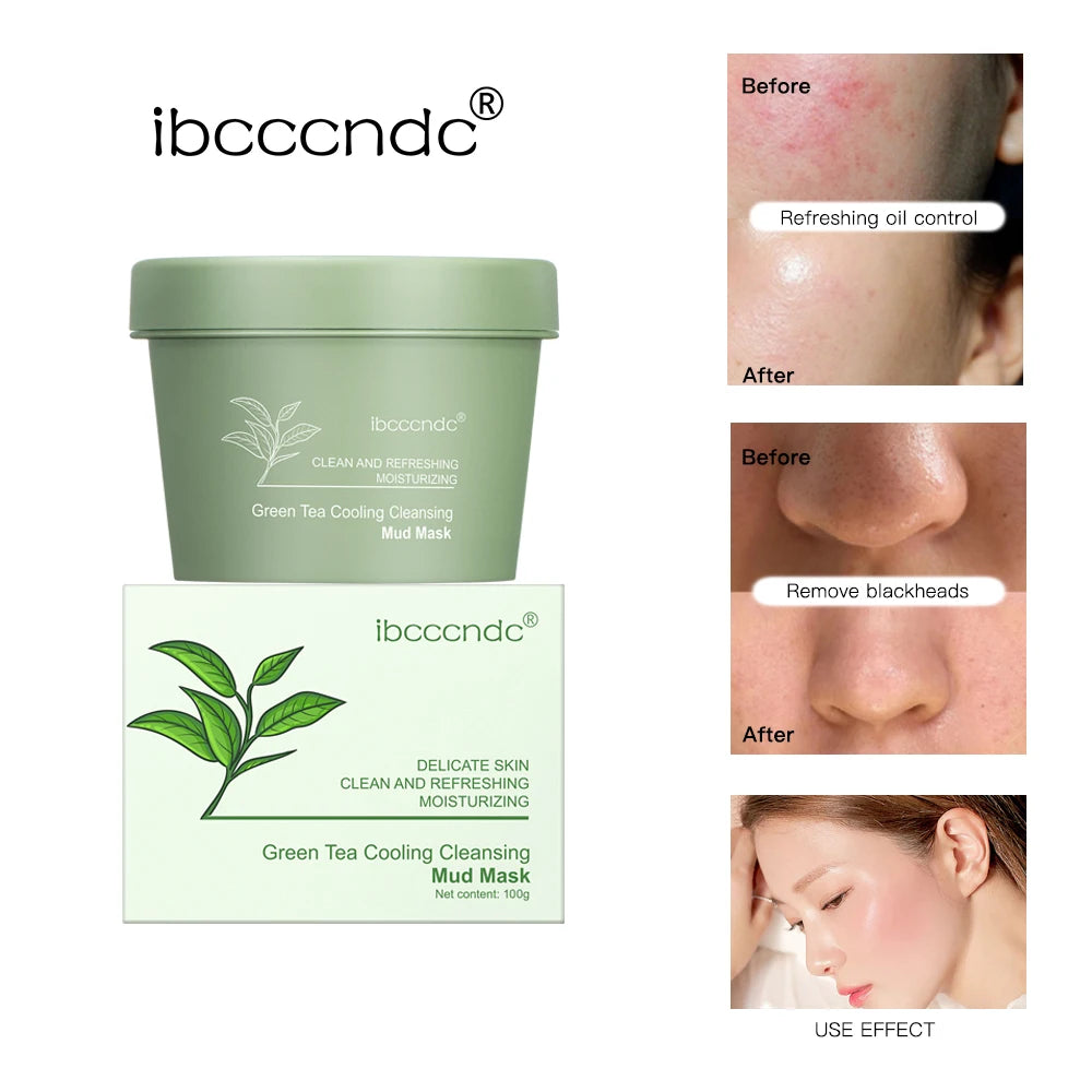 Green Tea Mud Mask Natural Skincare Deeply Cleansing Pore Nourishing Clay Face Mask Face Skin Care Cleaner 100g Oasis Select
