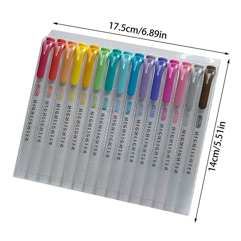 15 Colors Double Headed Highlighter Pen Set Fluorescent Drawing Markers Highlighters Pens Art Japanese Cute Pastel Stationery Oasis Select