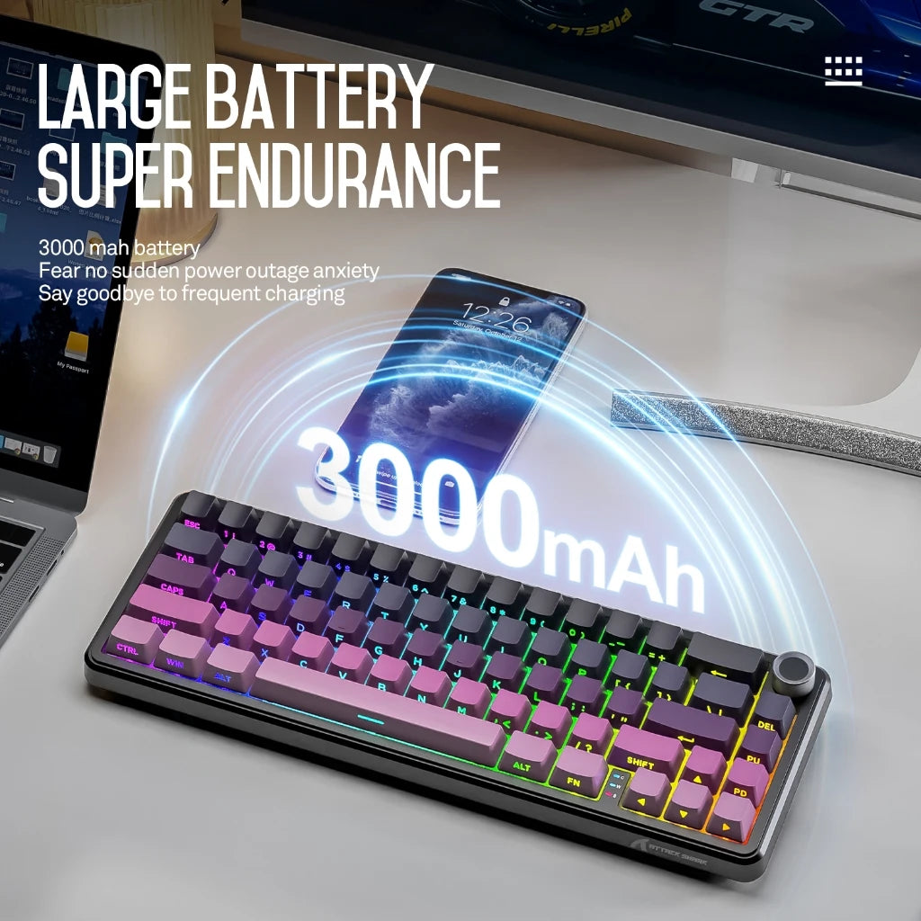 ATTACK SHARK X66 Mechanical Wireless Keyboard | 66-Key Gasket Tri-Mode, Hot-Swap RGB, 3000mAh & CNC Knob for PC/Mac Oasis Select