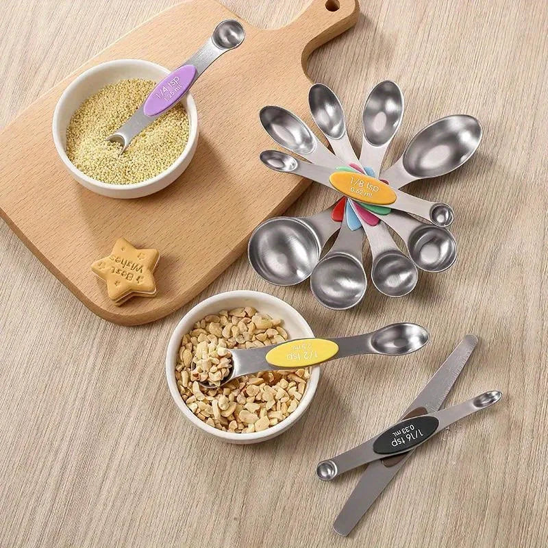 Stainless Steel Double Headed Measuring Spoon 9-piece Set with Magnetic Suction and Scale Measuring Spoon Baking Tool Oasis Select