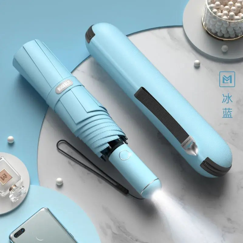 Upf50+ Automatic Sun Umbrella UV Protection Compact Portable Folding Rain and Sun Umbrella Oasis Select Ice Blue 1