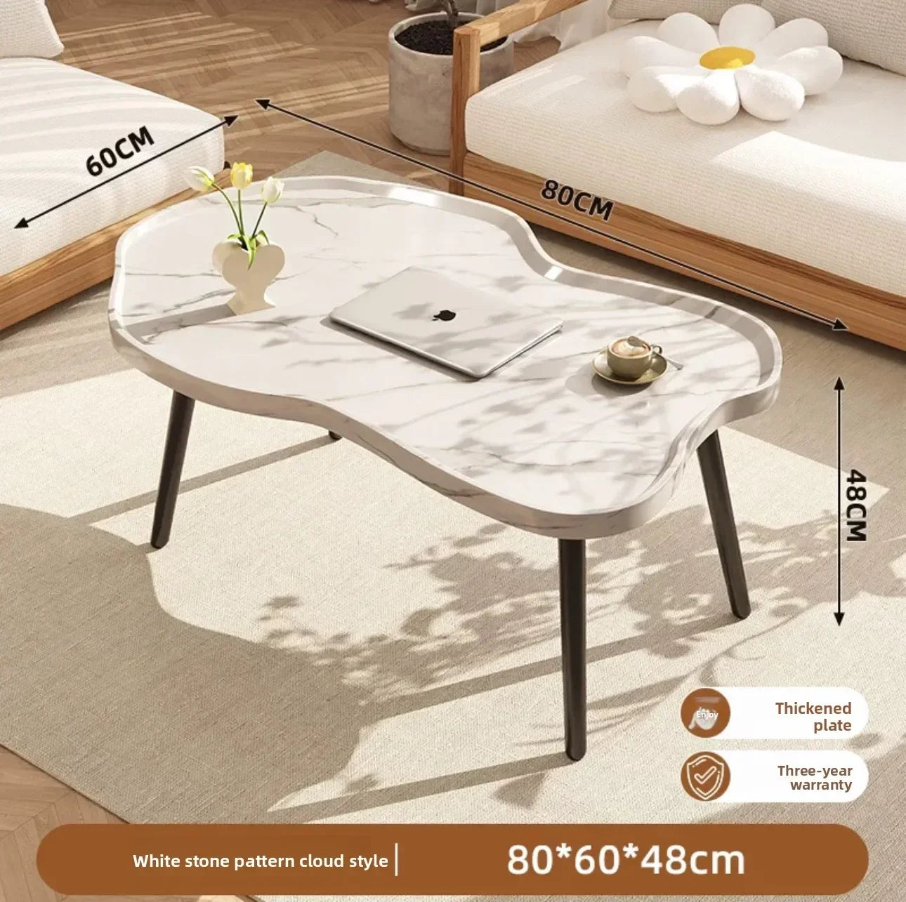 Multi-functional Cloud coffee table living room home sofa side table modern table sturdy and durable Oasis Select White stone 80