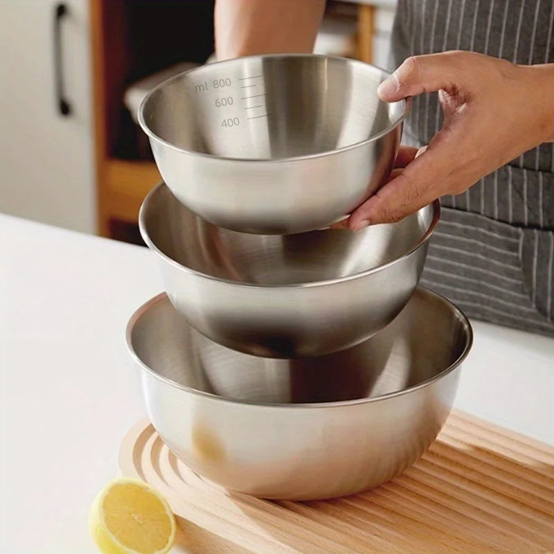 Set of 3 Stainless Steel Mixing Bowls with Measurements, Suitable for Home Use, Thickened for Mixing and Kneading,Ideal for Eggs Oasis Select