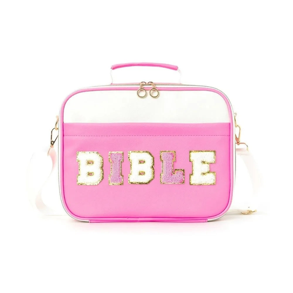 Portable Bible Cover Case Dustproof Large-capacity Bible Carrying Bags with Shoulder Strap Multilayer Book Storage Bag Women Oasis Select Rose Red