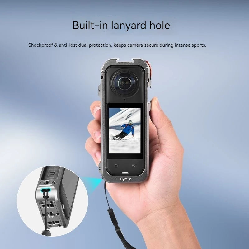 Aluminum Cage for Insta360 X5 – Protective Frame & Cold Shoe
