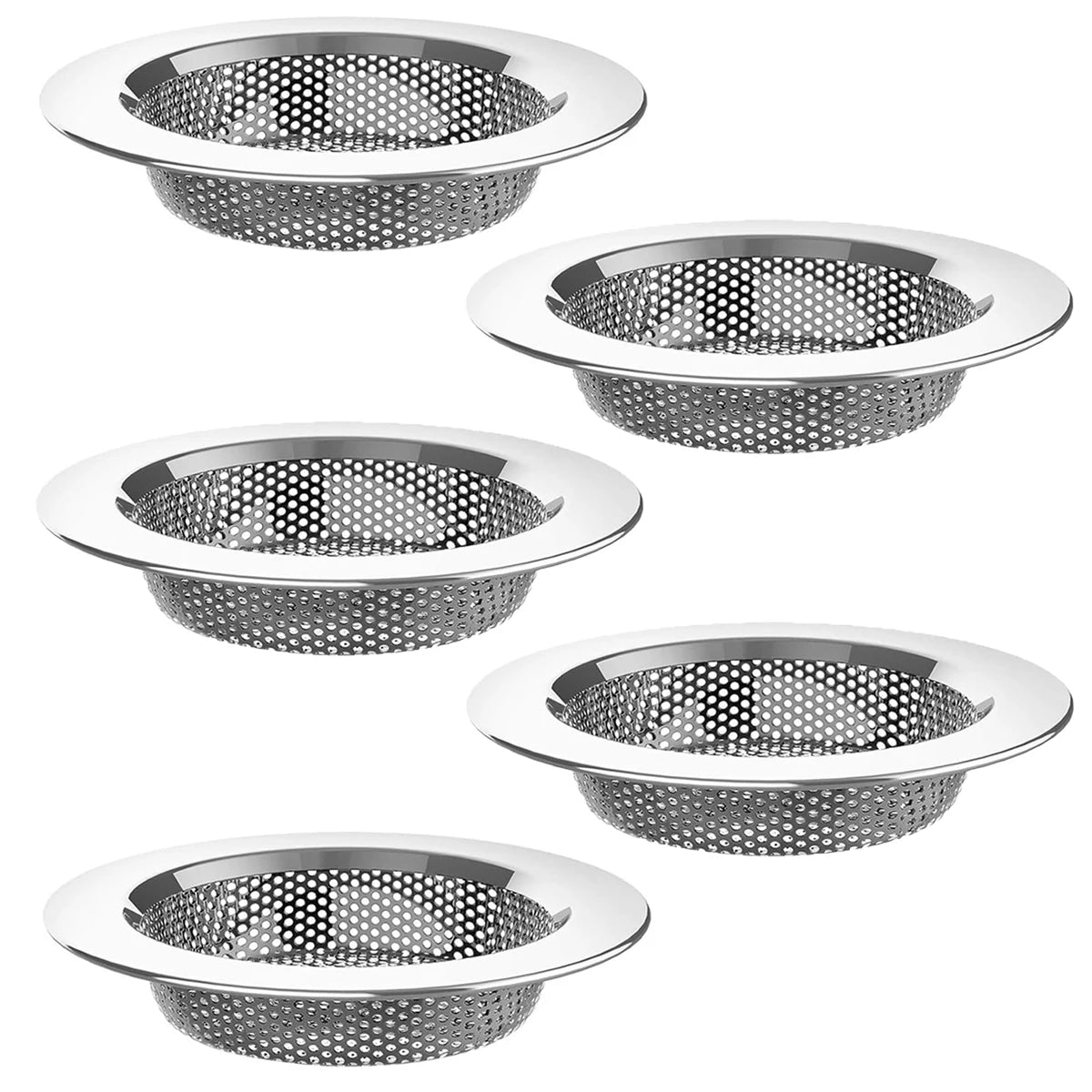 1/3/5 PCS Stainless Steel Sink Strainer Universal Fit Drain Basket Rust-Proof Food Catcher for Fast Drainage Easy Clean Oasis Select 5pcs