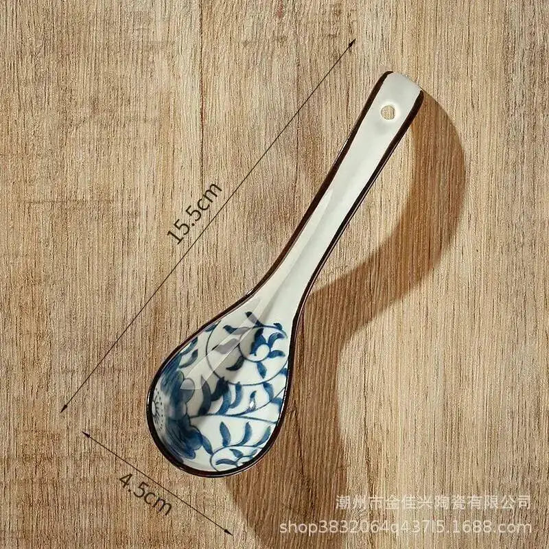Japanese Blue And White Ceramic Spoon Extended Length For Drinking Soup Kitchen Cooking Utensil Oasis Select 2