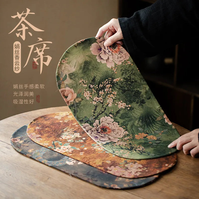 Double-sided Silk Fragrant Cloud Yarn Tea Mat Chinese Style Tea Table Heat Insulation Waterproof Mat Chinese Zen Dry Foam Mat Oasis Select