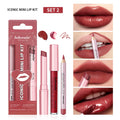 Lip Liner & Lipstick Lipgloss Combo Waterproof Long Lasting Lip Makeup Protable Travel Mini Set High Color Women's Cosmetics Oasis Select SET 2