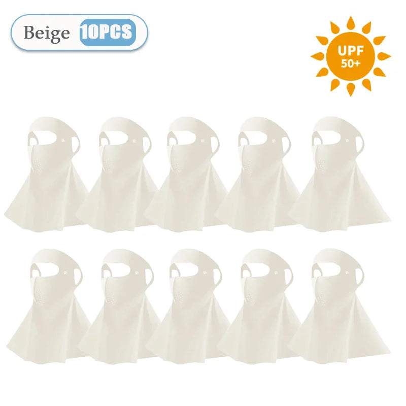1-10PCS 3D Ice Silk Sun Face Mask Women UV Protection Cooling Breathable Dustproof Balaclava for Outdoor Sports Cycling Oasis Select Beige-10PCS