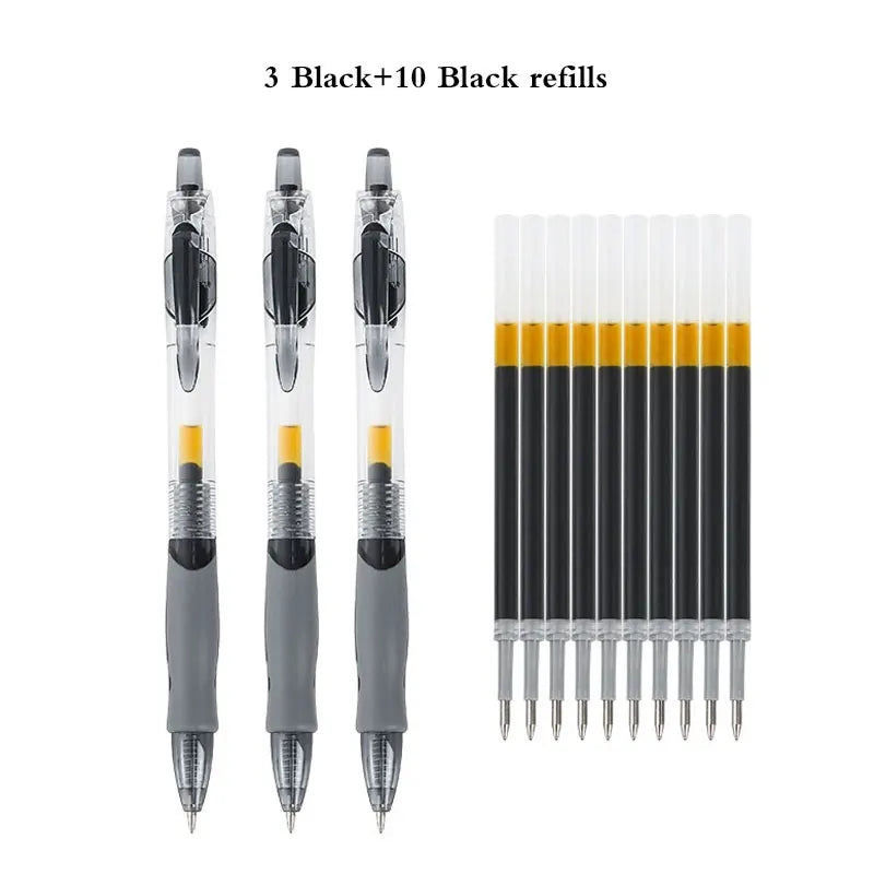 6/13pcs Retractable Gel Pens Set Black/Red/Blue Ink Ballpoint for Writing Refills Office Accessories School Supplies Stationer Oasis Select Black 3pen 10refills