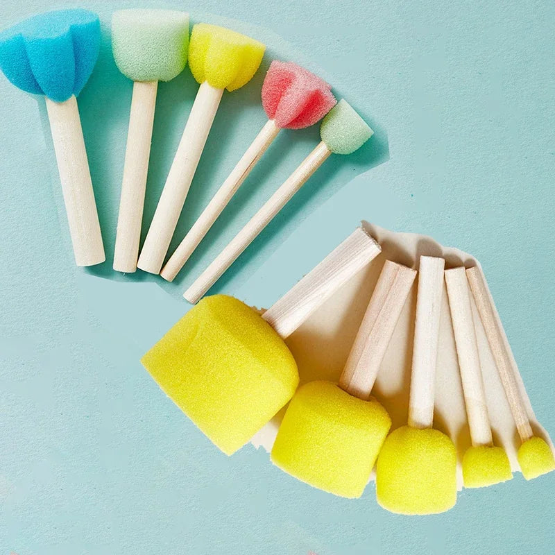10 Pcs Set Wooden Handle Mushroom Head Sponge Brush Children DIY Painting Sponge Seal Set Paint Graffiti Create Unique Art Brush Oasis Select 10pc yellow colored