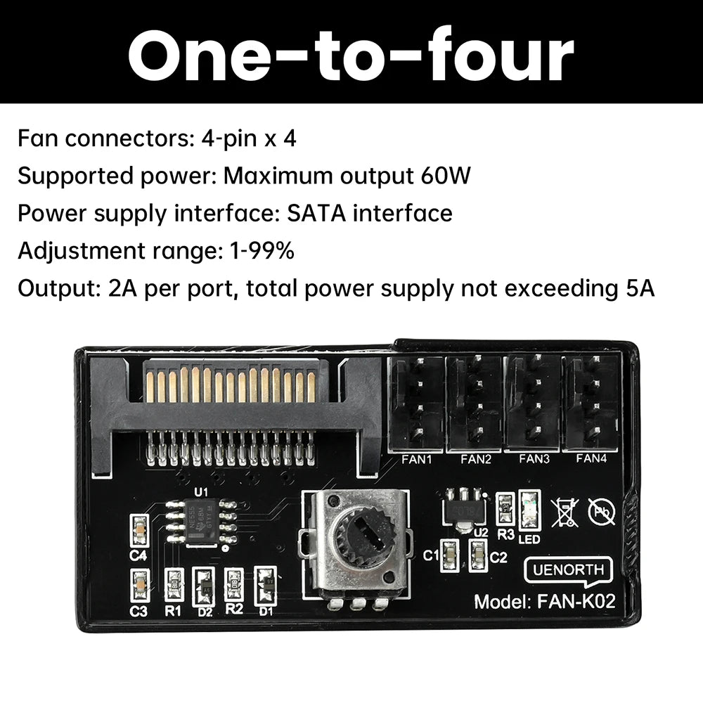 60W High Power Hub Controller For PC Four/Six Wire Fans PWM Speed Control Fan Speed Regulator Oasis Select One to four