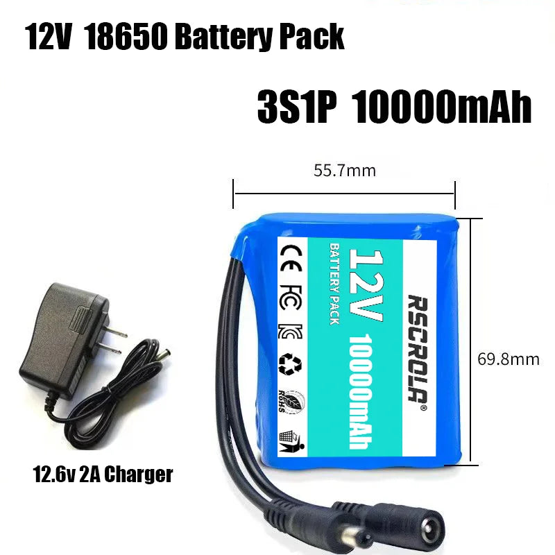 12V Rechargeable 18650 Lithium Battery Pack with BMS & Charger – Long Cycle Life for Solar, LED Light, RC Model, Power Supply Oasis Select 3s1p 10Ah 1