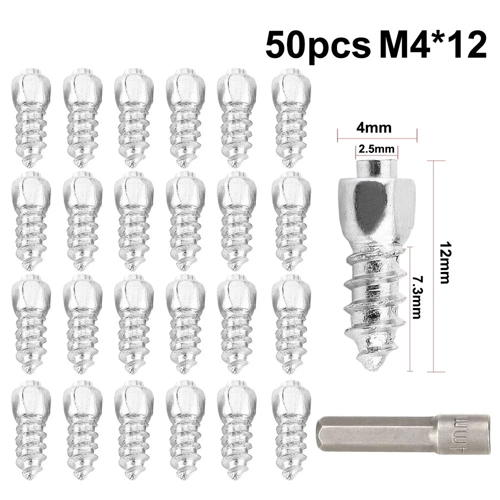 50pcs Snow Tire Studs Stainless Steel 4x9mm 4x12mm Anti-Skid