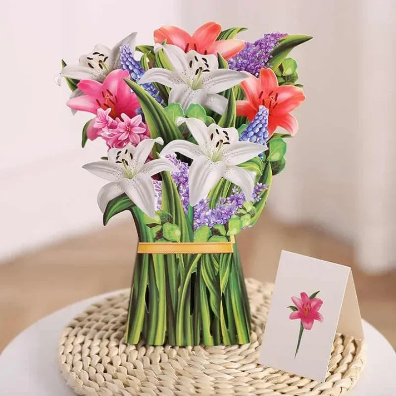 1/3/5/10PCS Paper Flower Bouquet Card 3D Pops-up Bouquet Forever Paper Hand Bouquet Valentine's Day Gift Mother's Day Cards Oasis Select