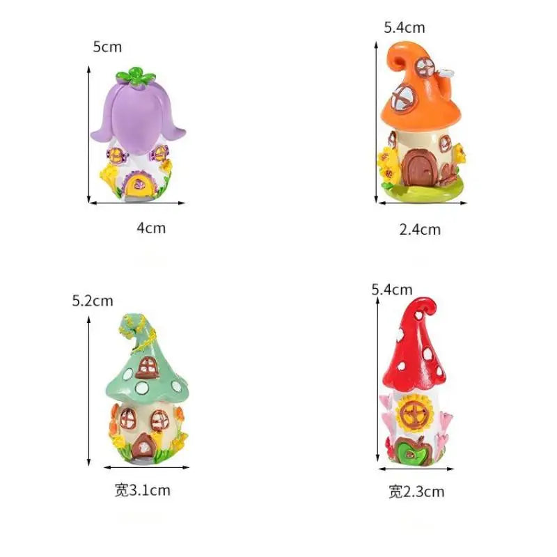 Creative Desktop Craft Ornaments in Mini Fairy Castle Design, Set of 4 Resin Figurines for Micro Landscape Oasis Select 4Pcs