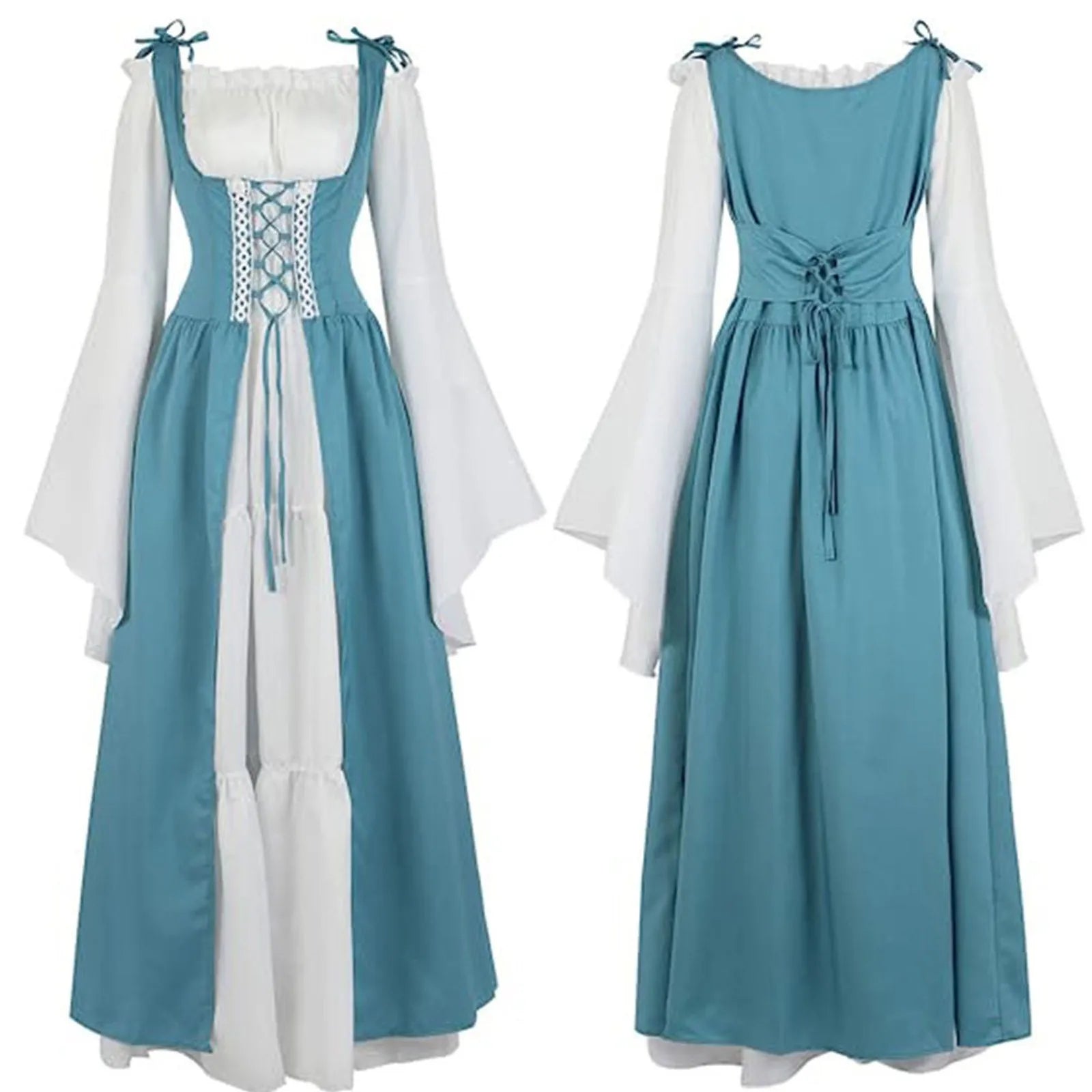 Women's Medieval Corset Lace-Up Dress | Halloween Cosplay Costume Dress Oasis Select Light Blue L