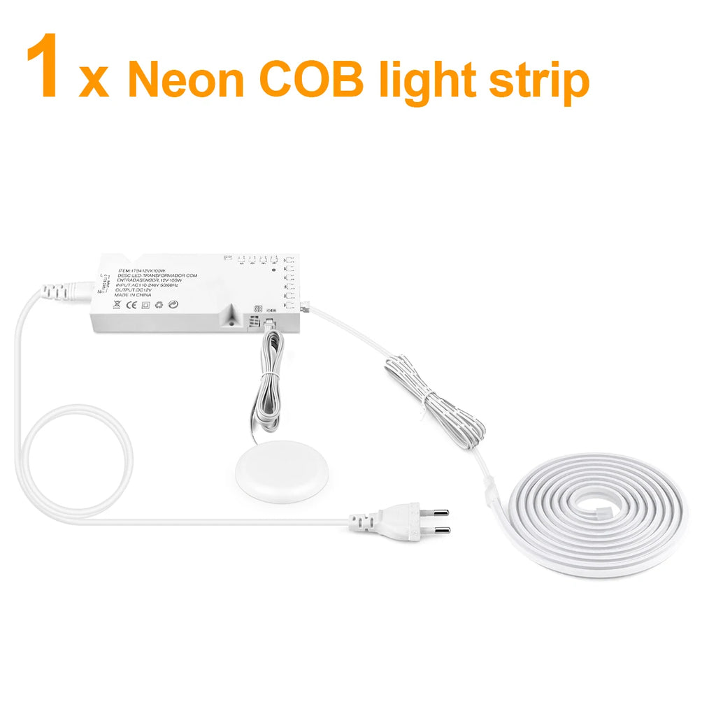 AC100V-240V to 24V Touch Control Swtich Dimmable COB LED Neon Strip Light for Multiple Closet Soundproof Panel Souvenir Cabinet Oasis Select 1PCS LED Neon Strip Neutral White European Power Plug|5m