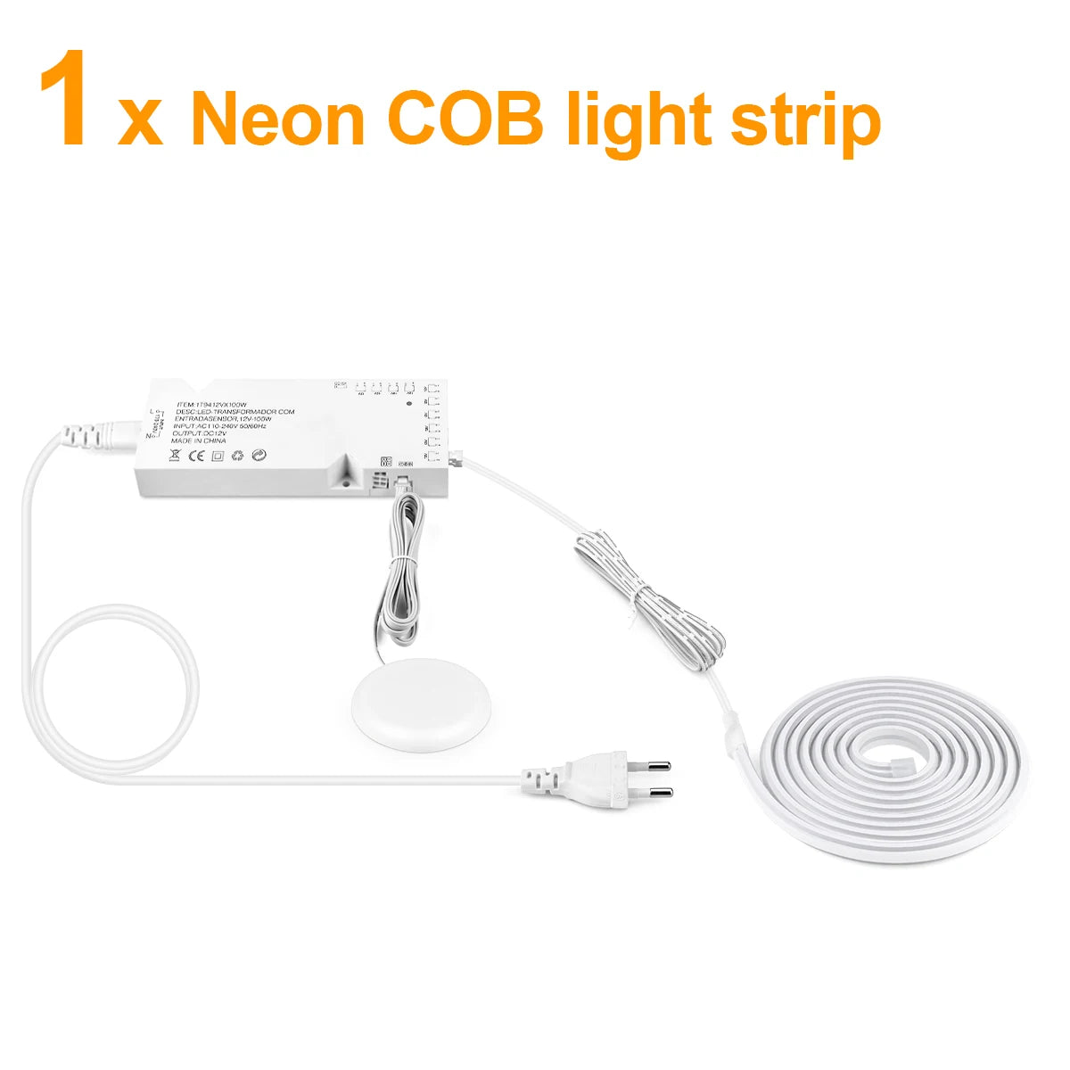 AC100V-240V to 24V Touch Control Swtich Dimmable COB LED Neon Strip Light for Multiple Closet Soundproof Panel Souvenir Cabinet Oasis Select 1PCS LED Neon Strip Neutral White European Power Plug|5m