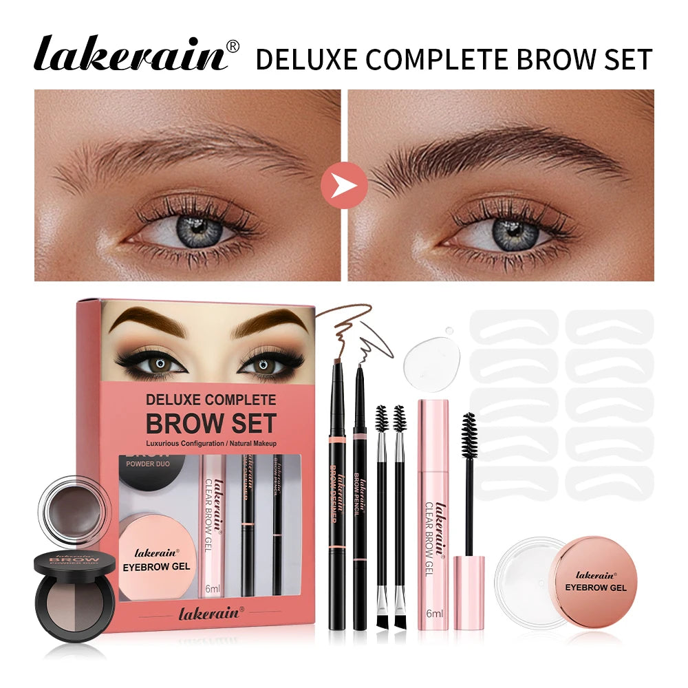 Double Ended Eyebrow Set With Brow Pencil,Brow Powder,Gel,Pomade Natural Color Shape Long Lasting Precise Outline Eye Brow Makeu Oasis Select