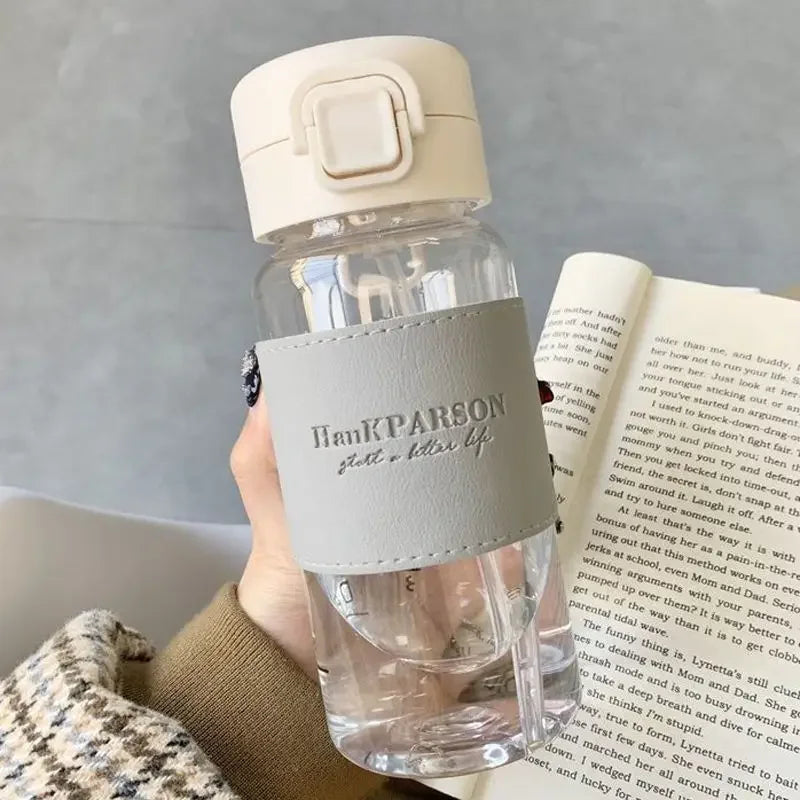 500ml Water Bottle with Straw Portable Clear Leakproof Drinking Bottle Outdoor Travel Office Essential Coffee Tea Water Bottle Oasis Select Gray-straw-holster 500ml