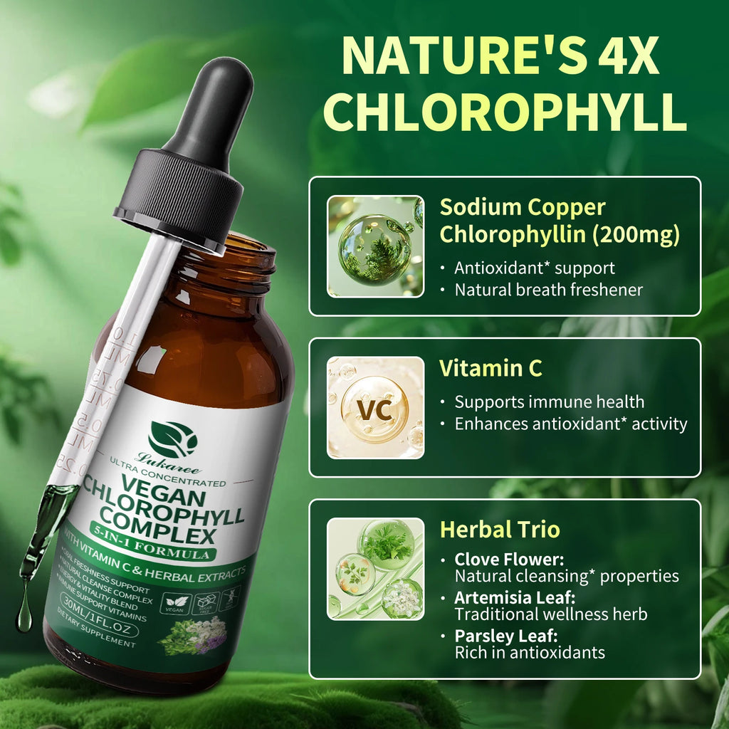 Lukaree 30MLChlorophyll Liquid Drops Supports Natural Cleansing & Immune, Internal Deodorant,Skin & Gut Health,Vegan,Sugar-Free Oasis Select