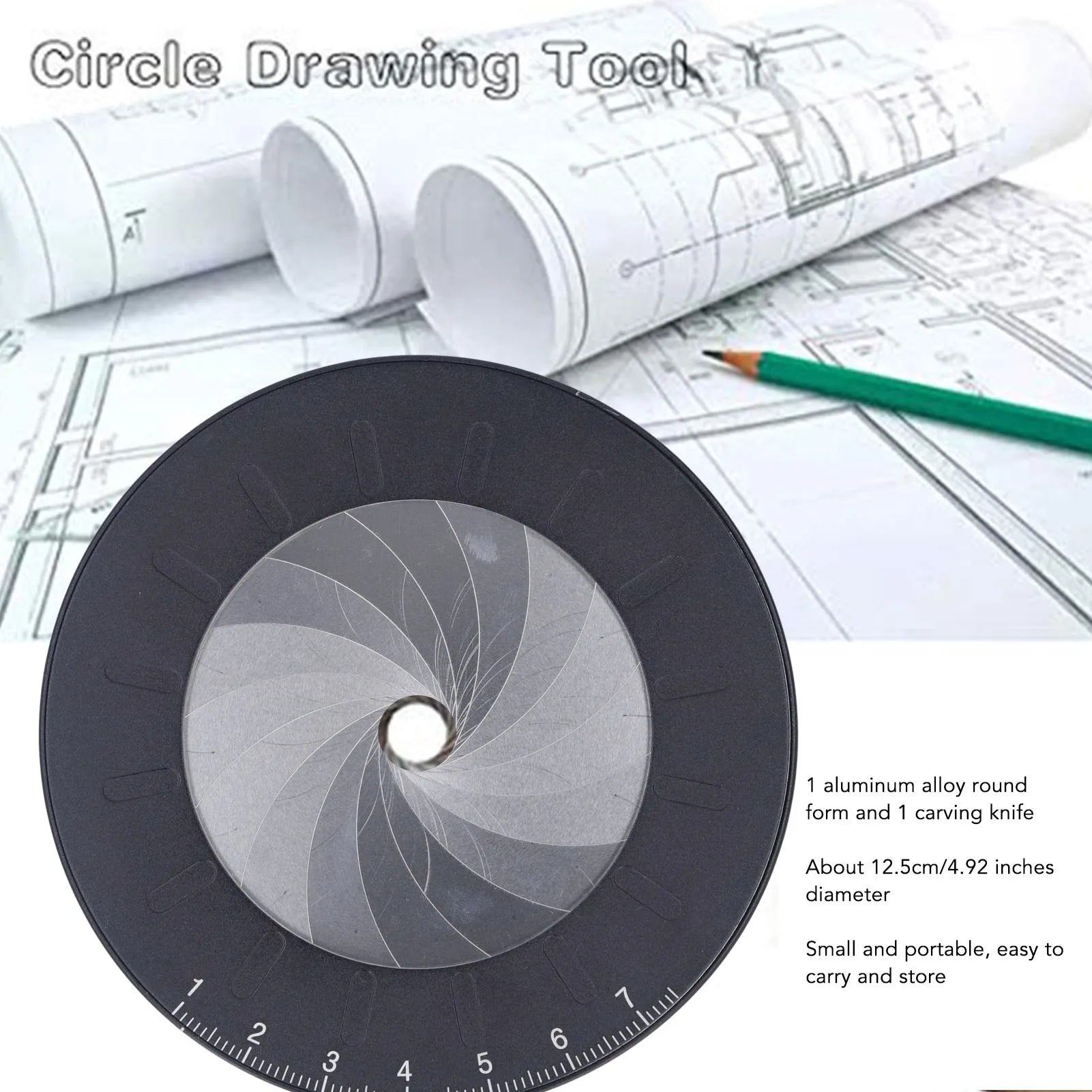 Adjustable Drawing Tool Drawing Maker Tool Adjustable Rotatable Round Template Ruler Black with Carving Knife Oasis Select