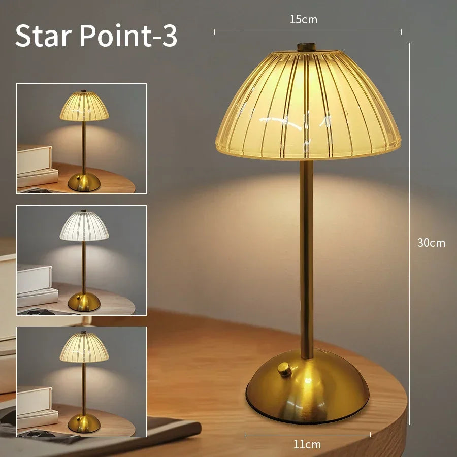 Rechargeable Touch Night Light 3 Colors Dimmable Artificial Crystal Lamp Portable Table Lamp for Bedroom Living Room Restaurant Oasis Select Type C