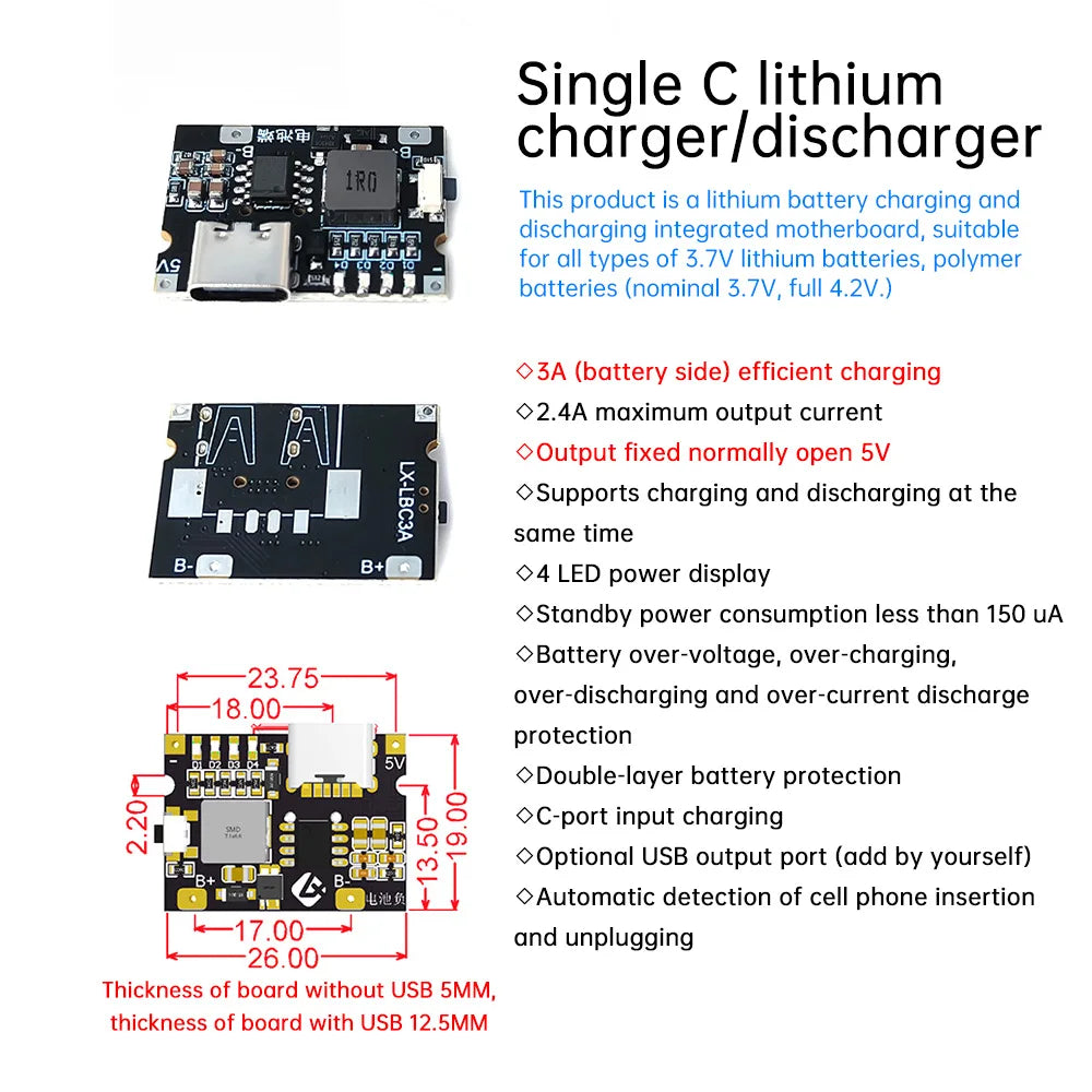 5V3A Charging And Discharging Integrated Module 3.7V4.2V Power Board Charging Protection Module Mobile Power Bank Accessories Oasis Select