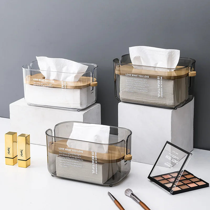 Nordic Transparent Tissue Box with Bamboo Lid | Home Décor