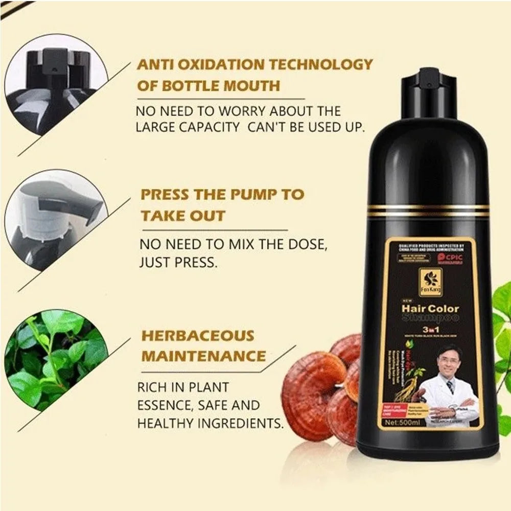 REAROYA Black Hair Dye Shampoo – Natural Plant-Based Color Hair Dye Shampoo Oasis Select