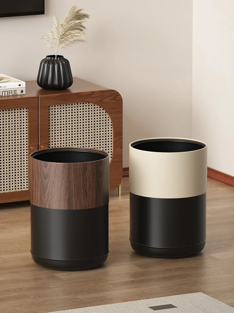 Black Walnut Imitation Solid Wood Grain Trash Can New Household Living Room and Kitchen High Appearance Level Paper Basket Oasis Select