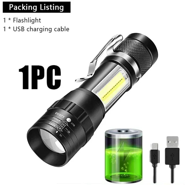 USB Rechargeable Mini COB+XPE Flashlight | Zoomable 3-Mode Torch