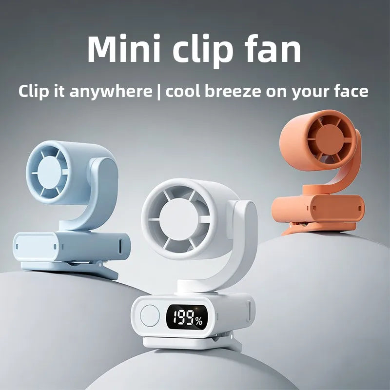 Mini Clip Fan USB Rechargeable Folding Portable – Digital Display