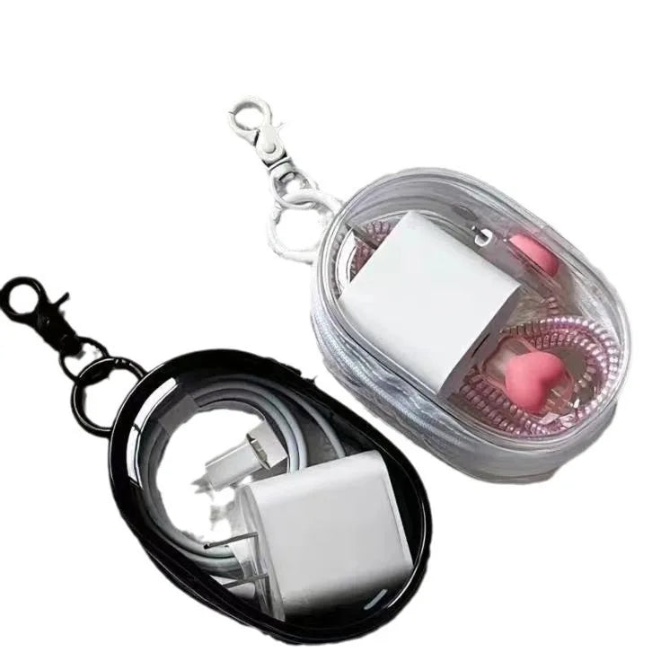 Portable Mini Transparent Storage Bag with Zipper, Multifunctional Headphone and Charger Case, Travel Accessories with Keychain Oasis Select 1000pcs