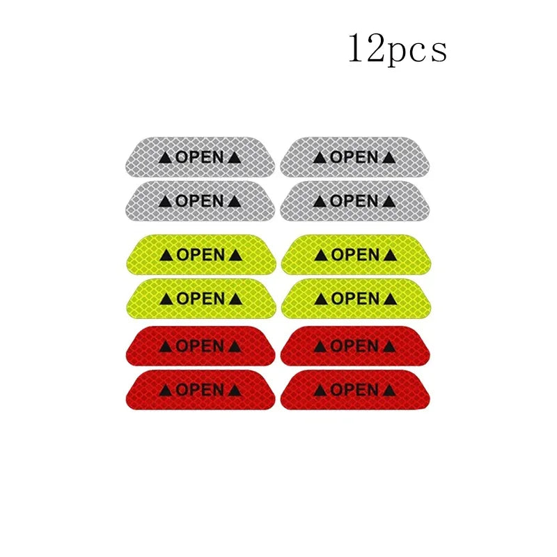 4/8/12/16pcs Reflective Car Door Sticker Safety Opening Warning Reflector Tape Decal Car Accessorie Interior Reflector Sticker Oasis Select 12pcs mix