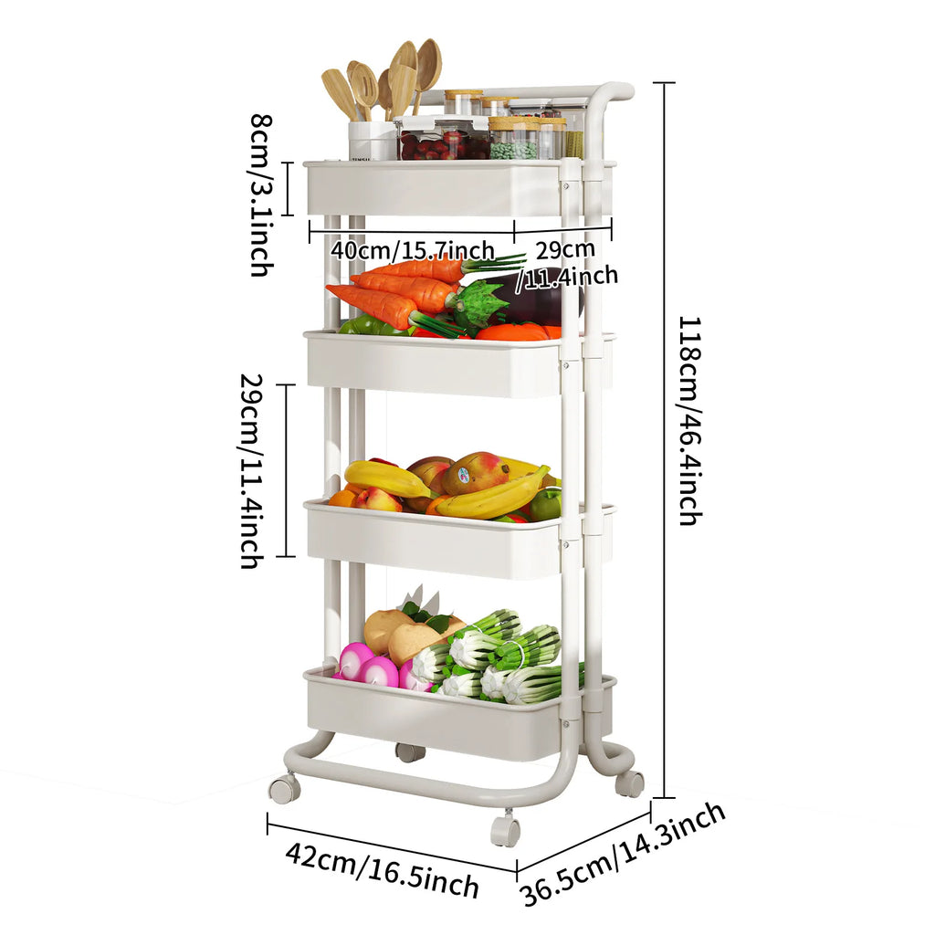 Kitchen Shelf Household Cart Multi-layer Movable Storage Rack Floor to Floor Bedroom Mobile Snack Storage Rack Oasis Select White 4 layers