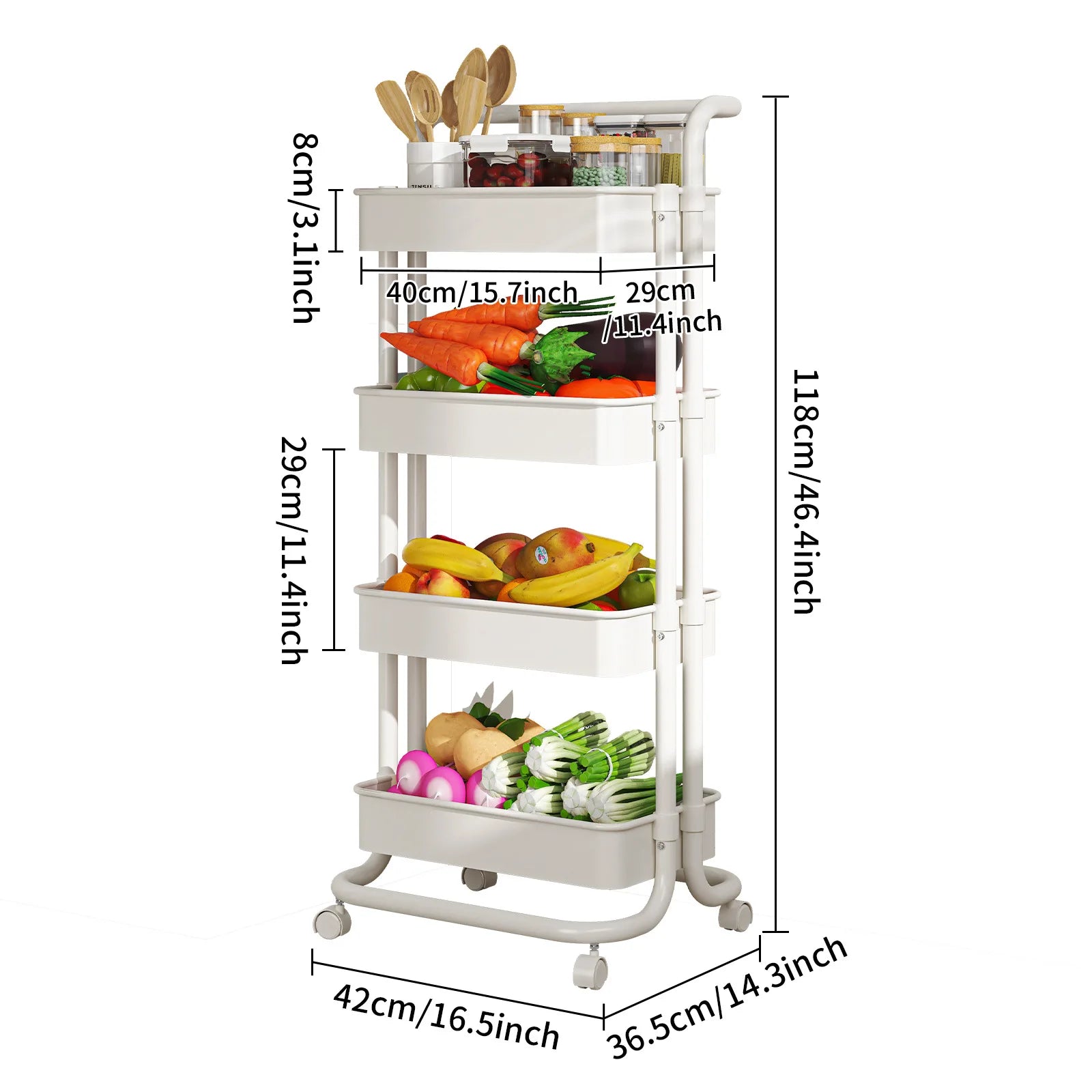 Kitchen Shelf Household Cart Multi-layer Movable Storage Rack Floor to Floor Bedroom Mobile Snack Storage Rack Oasis Select White 4 layers
