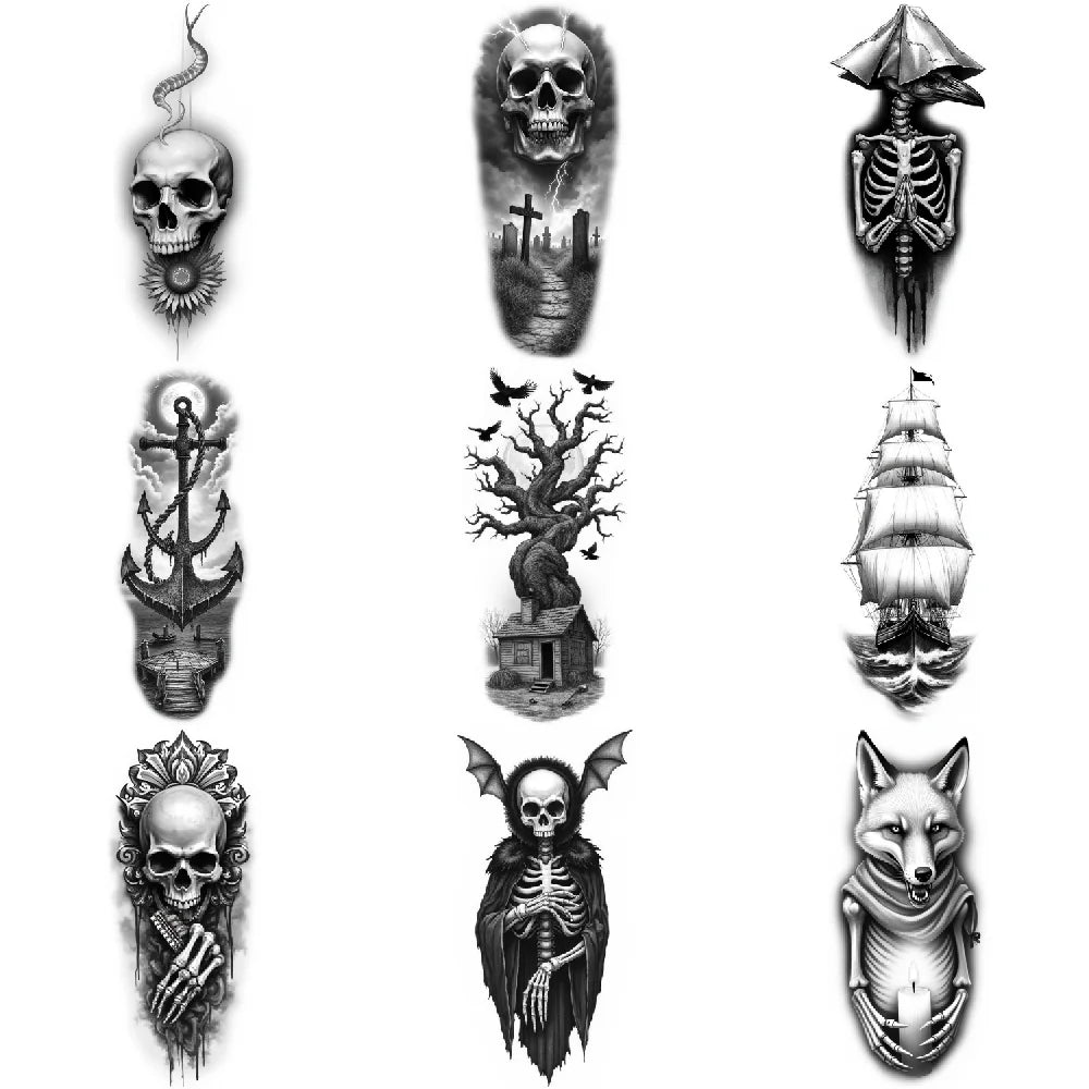 3-Pack Realistic Temporary Tattoos – Fox, Candle & Tree Designs