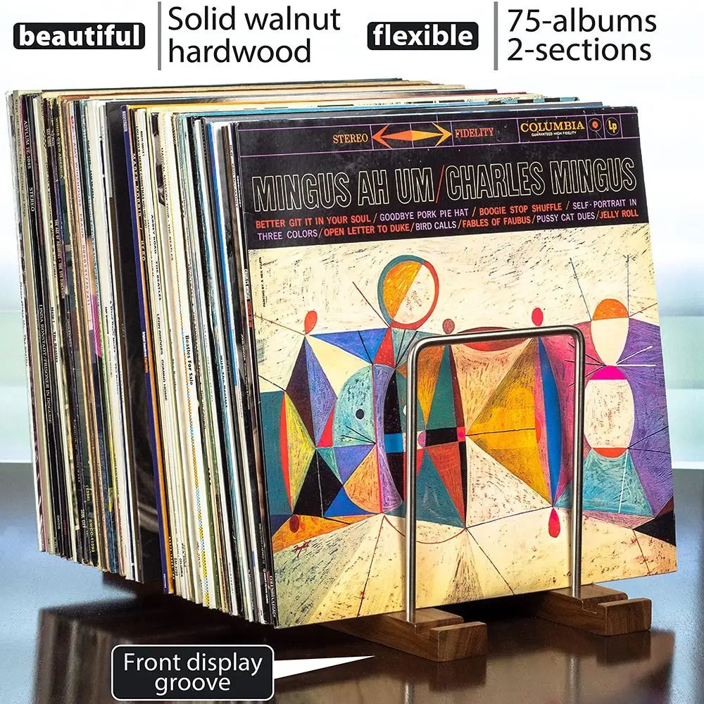 Retro Solid Walnut Vinyl Record Holder Space Saving Portable Album Display Holder Adjustable CD Racks Oasis Select