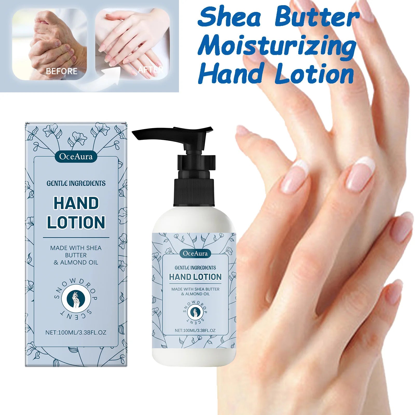 Shea Butter Hand Lotion Moisturizing Nourishing Fade Fine Lines Soft Smooth Skin Non Greasy Fast Absorbing for Dry Cracked Hands Oasis Select
