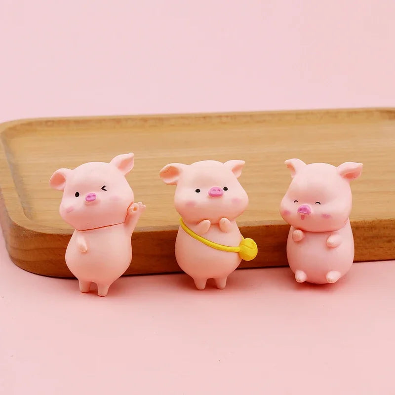 Cute Cartoon Pink Pig Figurine Miniaturas Ornament Resin Piggy Statue Collection Toy Fairy Garden Mini Miniatures Oasis Select