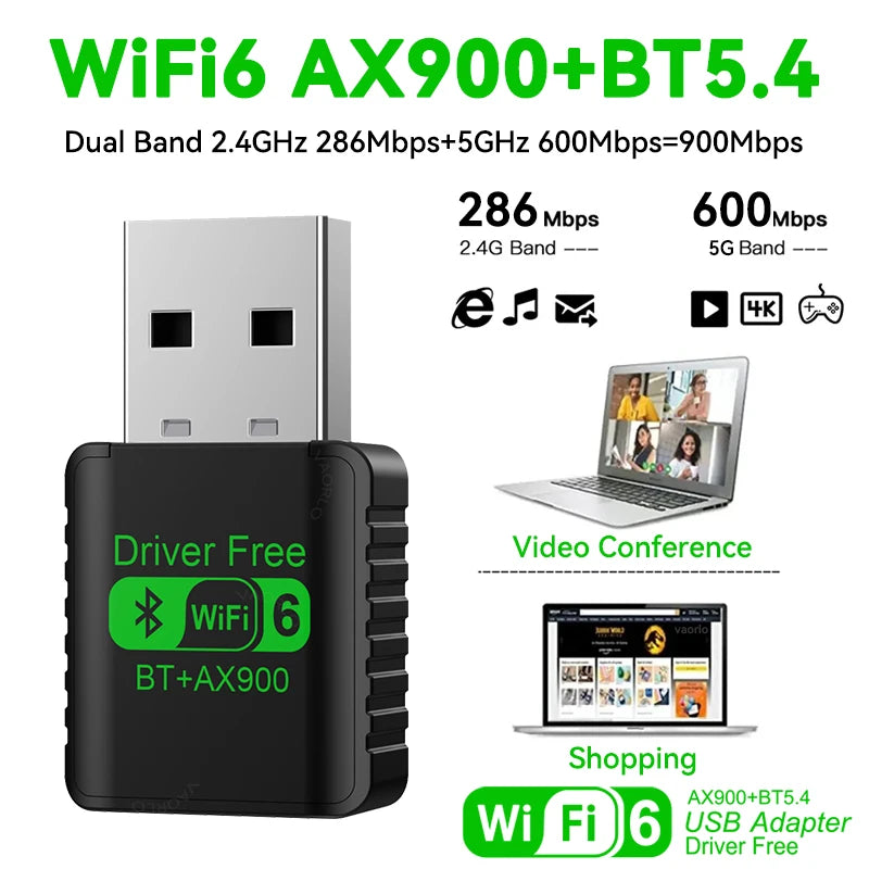 AX900 USB WiFi 6 Bluetooth 5.4 Adapter 2in1 Dongle Dual Band 2.4G&5GHz Network Wireless Receiver DRIVER FREE For Windows 10/11 Oasis Select