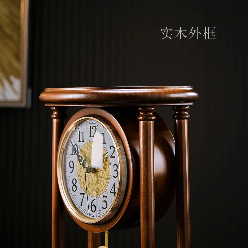 Solid Wood Living Room Desk Clock American Table Watch Decoration Home New Chinese Pendulum Clock Retro Clock Oasis Select