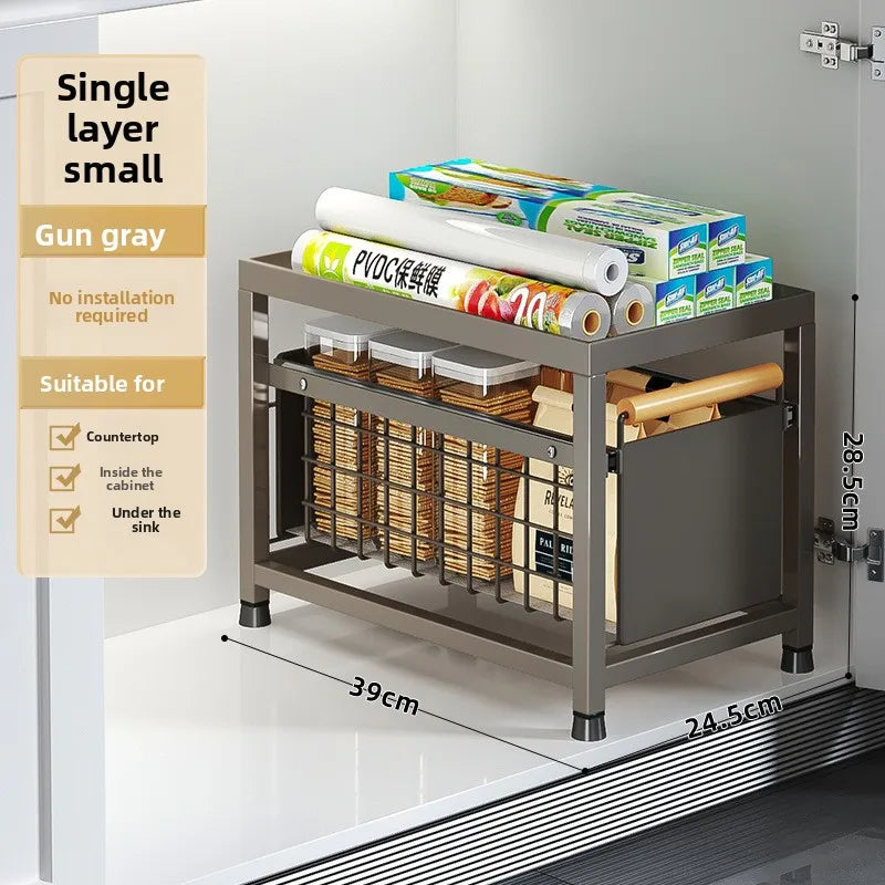 Installation-free kitchen sink rack, countertop cabinet, layered seasoning storage rack, pool under pumping storage rack Oasis Select Single Small-Grey